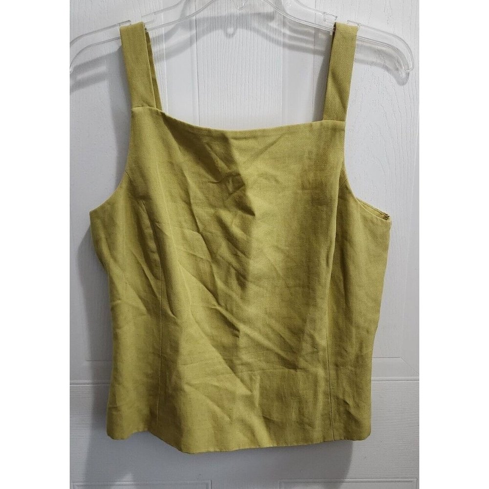 Vtg 90s Ann Taylor Sleeveless Button Up Back Blouse Top Linen Blend Green Sz 10